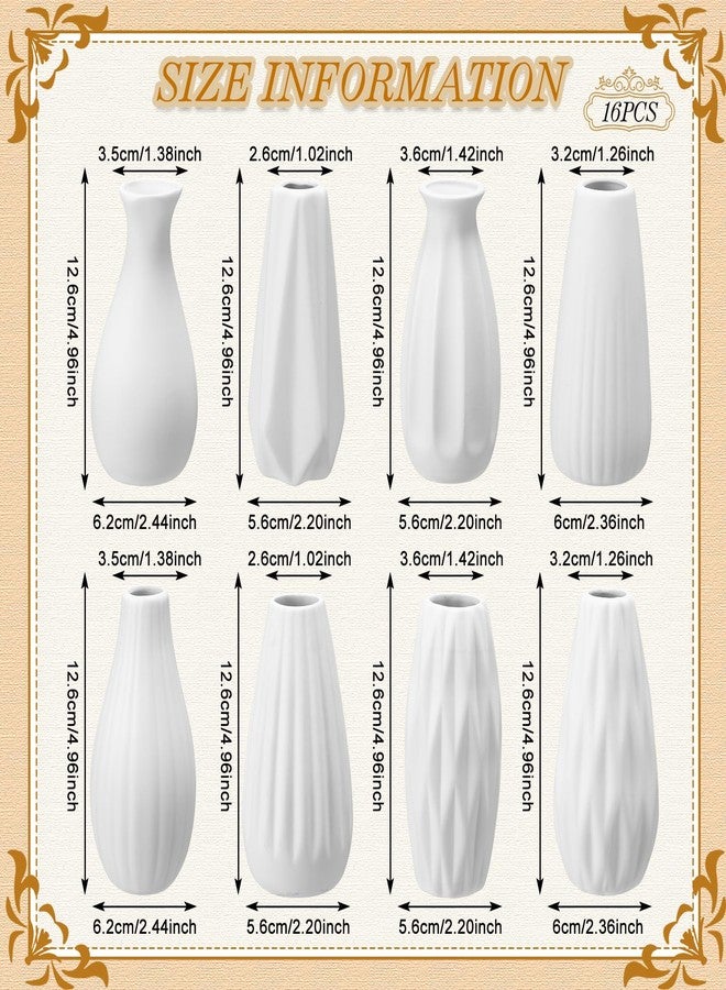 Yaomiao 16 Set White Ceramic Bud Vase Bulk 5 Inch Boho Small Pampas Grass Flower Vase for Wedding Table Centerpieces Decoration Boho Home Decor DIY Gift, 8 Styles (Classic) - Image 2