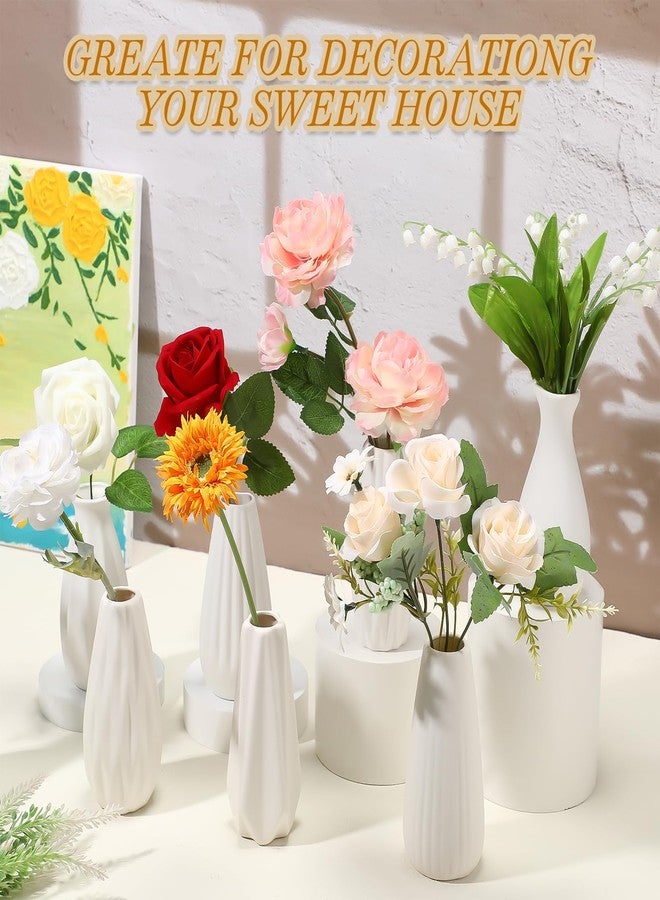 Yaomiao 16 Set White Ceramic Bud Vase Bulk 5 Inch Boho Small Pampas Grass Flower Vase for Wedding Table Centerpieces Decoration Boho Home Decor DIY Gift, 8 Styles (Classic) - Image 4