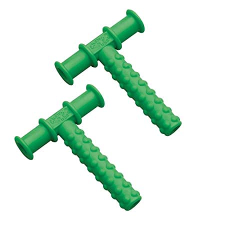 Safe-O-Kid® Non-Toxic Speech Therapy Tool – BPA-Free Pure Silicone Chewy Tube for Toddlers | Develops Biting Skills Safely | T-Shape (Green, Pack of 2) - Image 1