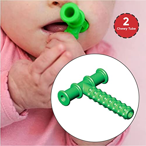 Safe-O-Kid® Non-Toxic Speech Therapy Tool – BPA-Free Pure Silicone Chewy Tube for Toddlers | Develops Biting Skills Safely | T-Shape (Green, Pack of 2) - Image 3