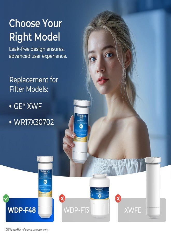 ووتر دروب فلتر مياه ثلاجة Waterdrop XWF، بديل لفلتر GE XWF (WR17X30702)، مناسب للموديلات التي تبدأ بـ GDE25، GFE26، GNE25، GNE27، GYE18، معتمد من NSF 401 و53 و42، عبوة من 3 فلاتر - Image 2