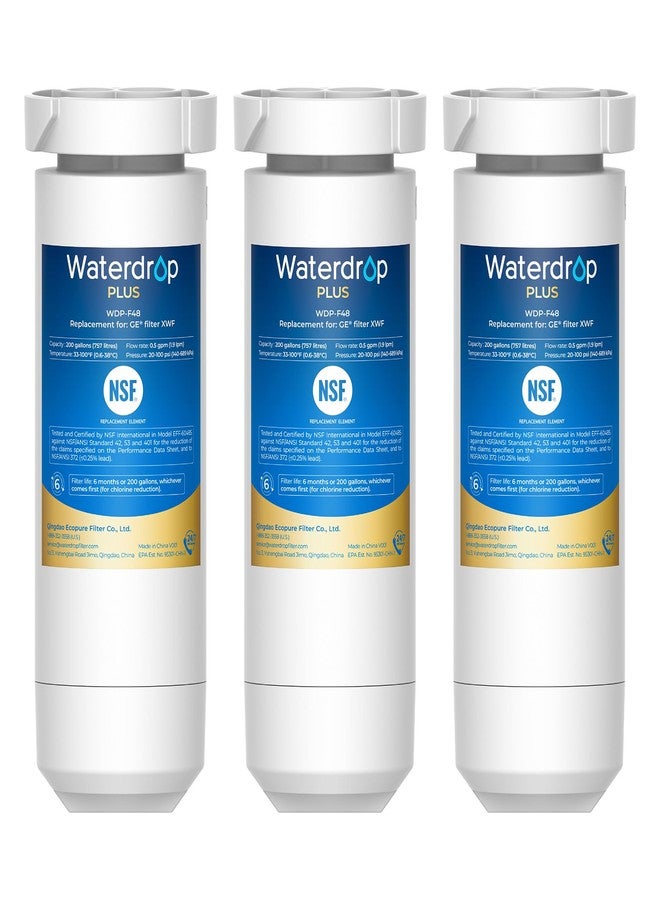 ووتر دروب فلتر مياه ثلاجة Waterdrop XWF، بديل لفلتر GE XWF (WR17X30702)، مناسب للموديلات التي تبدأ بـ GDE25، GFE26، GNE25، GNE27، GYE18، معتمد من NSF 401 و53 و42، عبوة من 3 فلاتر - Image 1