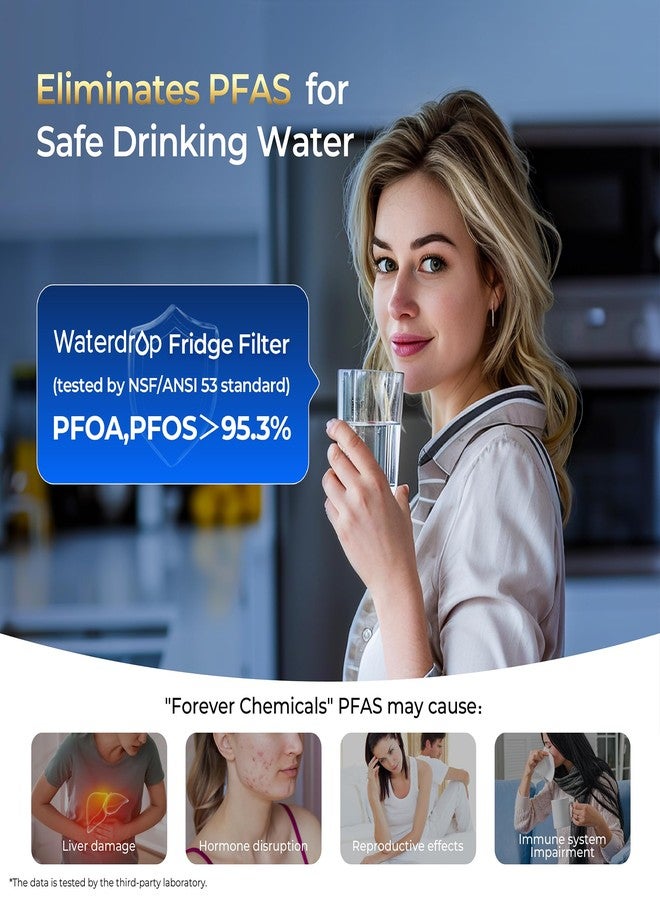 ووتر دروب فلتر مياه ثلاجة Waterdrop XWF، بديل لفلتر GE XWF (WR17X30702)، مناسب للموديلات التي تبدأ بـ GDE25، GFE26، GNE25، GNE27، GYE18، معتمد من NSF 401 و53 و42، عبوة من 3 فلاتر - Image 5