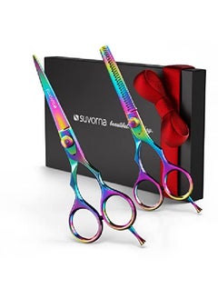Suvorna 5.5" Hair Cutting Scissors Professional Barber Scissors Set Thinning Shears Set Hair Scissors Set Barber Accessories Hair Thinning Scissors Barber Supplies Thinning Shears For Hair Cutting.  - Image 2