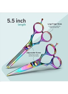 Suvorna 5.5" Hair Cutting Scissors Professional Barber Scissors Set Thinning Shears Set Hair Scissors Set Barber Accessories Hair Thinning Scissors Barber Supplies Thinning Shears For Hair Cutting.  - Image 3
