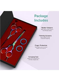 Suvorna 5.5" Hair Cutting Scissors Professional Barber Scissors Set Thinning Shears Set Hair Scissors Set Barber Accessories Hair Thinning Scissors Barber Supplies Thinning Shears For Hair Cutting.  - Image 5