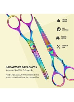 Suvorna 5.5" Hair Cutting Scissors Professional Barber Scissors Set Thinning Shears Set Hair Scissors Set Barber Accessories Hair Thinning Scissors Barber Supplies Thinning Shears For Hair Cutting.  - Image 4