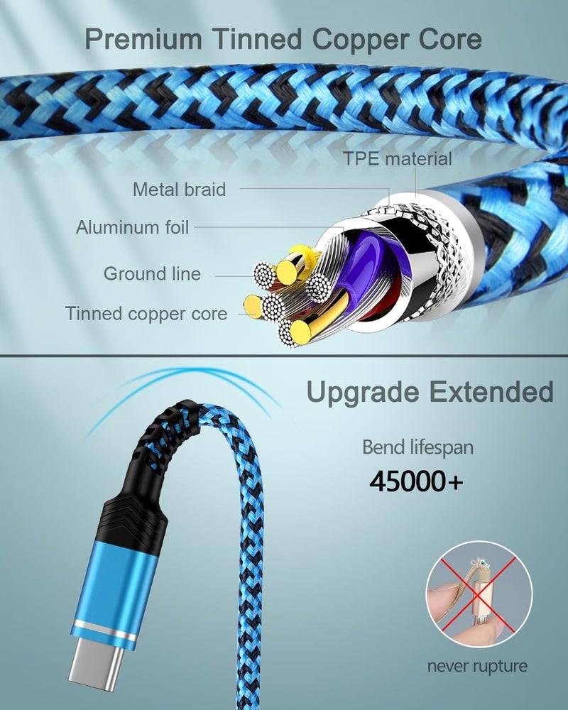 AILKIN 2-Pack USB A to USB C Cable, 6FT Fast Charging Nylon Braided Charger Cord, Type C Charger Cable for iPhone 17/17Pro/Air/16e/16/16Pro/15/15Pro, Samsung Galaxy S25/S24/S23/S22, Google Pixel 10/9/8 Pro - Image 4