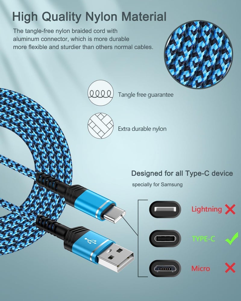 AILKIN 2-Pack USB A to USB C Cable, 6FT Fast Charging Nylon Braided Charger Cord, Type C Charger Cable for iPhone 17/17Pro/Air/16e/16/16Pro/15/15Pro, Samsung Galaxy S25/S24/S23/S22, Google Pixel 10/9/8 Pro - Image 3