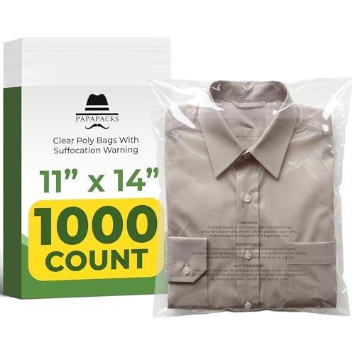 Papapacks 11"x14" (1000 Pack) Clear Poly Bags with Suffocation Warning – Self‑Seal for Shipping, Storage, Office Packaging - Image 1