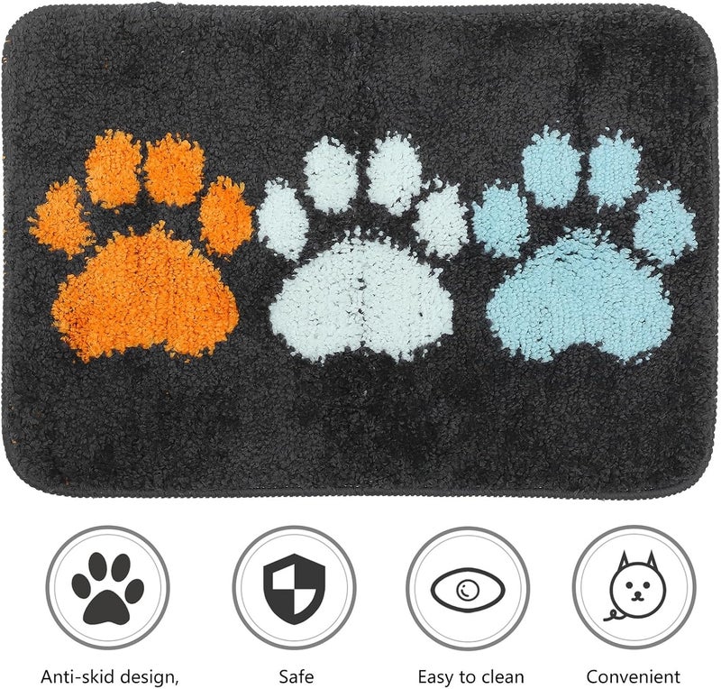 Absorbent Non-Slip Bath Rug 40x60cm Microfiber Water Absorption Mat Pet Door Mat with Three Paw Prints for Bathroom Floor and Indoor Use - Image 4