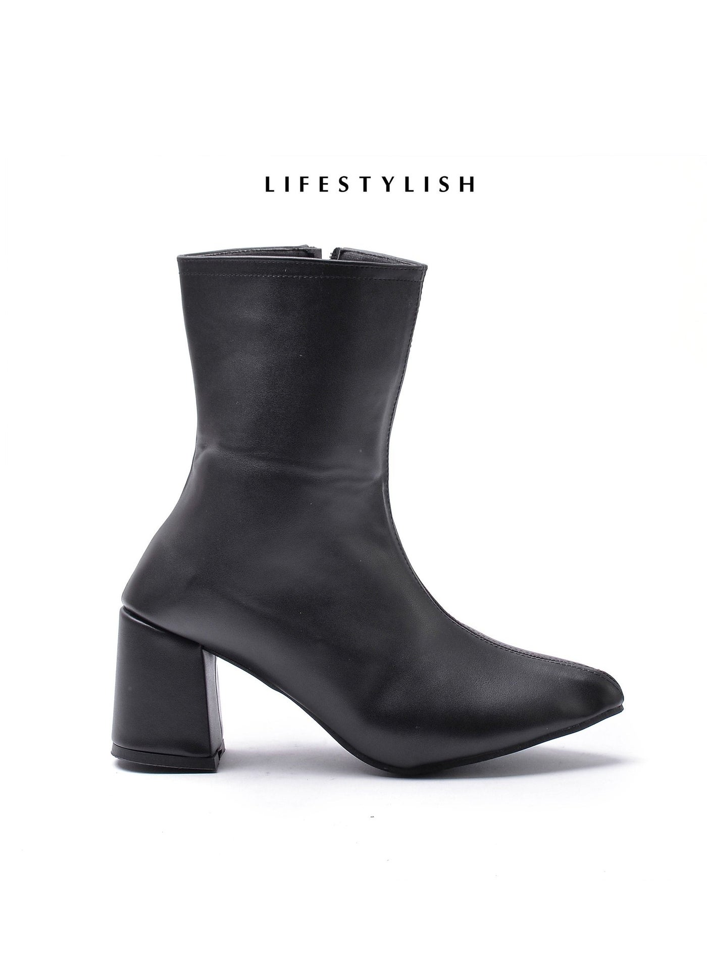 L-100 Boot heel leather by zippers stylish - Black