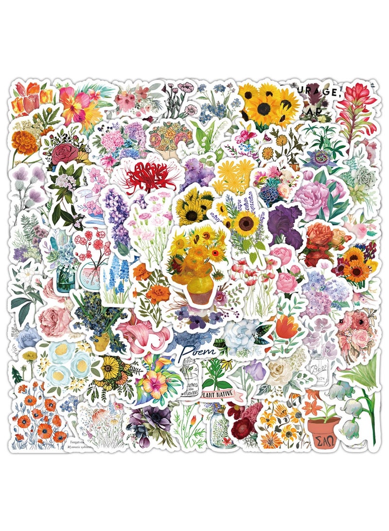100 Pcs Flower Stickers Waterproof Floral Vinyl Stickers Decals for Water Bottles Laptop Scrapbooking Journaling - Image 1