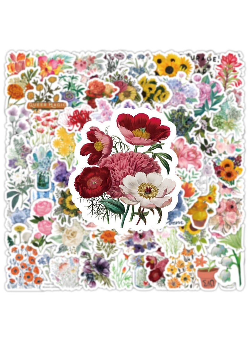 100 Pcs Flower Stickers Waterproof Floral Vinyl Stickers Decals for Water Bottles Laptop Scrapbooking Journaling - Image 2