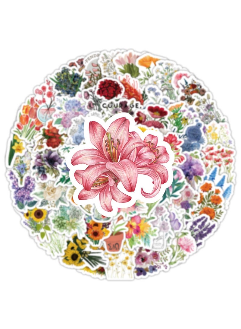 100 Pcs Flower Stickers Waterproof Floral Vinyl Stickers Decals for Water Bottles Laptop Scrapbooking Journaling - Image 3