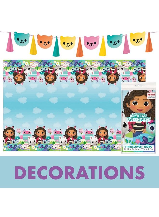 Unique Gabby Dollhouse Party Supplies ; Gabby Dollhouse Party Supplies ; Gabby Doll House Party Supplies ; Officially Licensed ; Banner Tablecover Plates Napkins Button ; Serves 16 Guests  - Image 5
