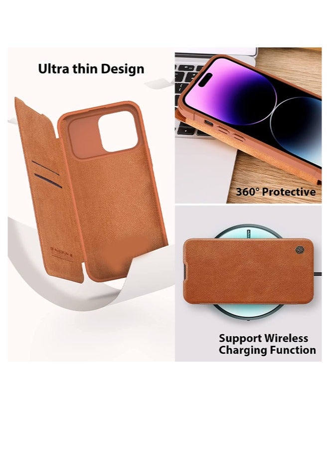 Nillkin iPhone 14 Pro Max Wallet Case with Camera Cover and Card Holder PU Leather Case Flip Cover with Slide Camera Protection 6.7 inch Brown Brown - Image 3