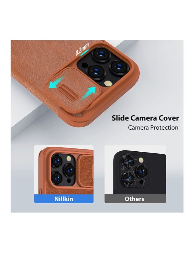 Nillkin iPhone 14 Pro Max Wallet Case with Camera Cover and Card Holder PU Leather Case Flip Cover with Slide Camera Protection 6.7 inch Brown Brown - Image 2