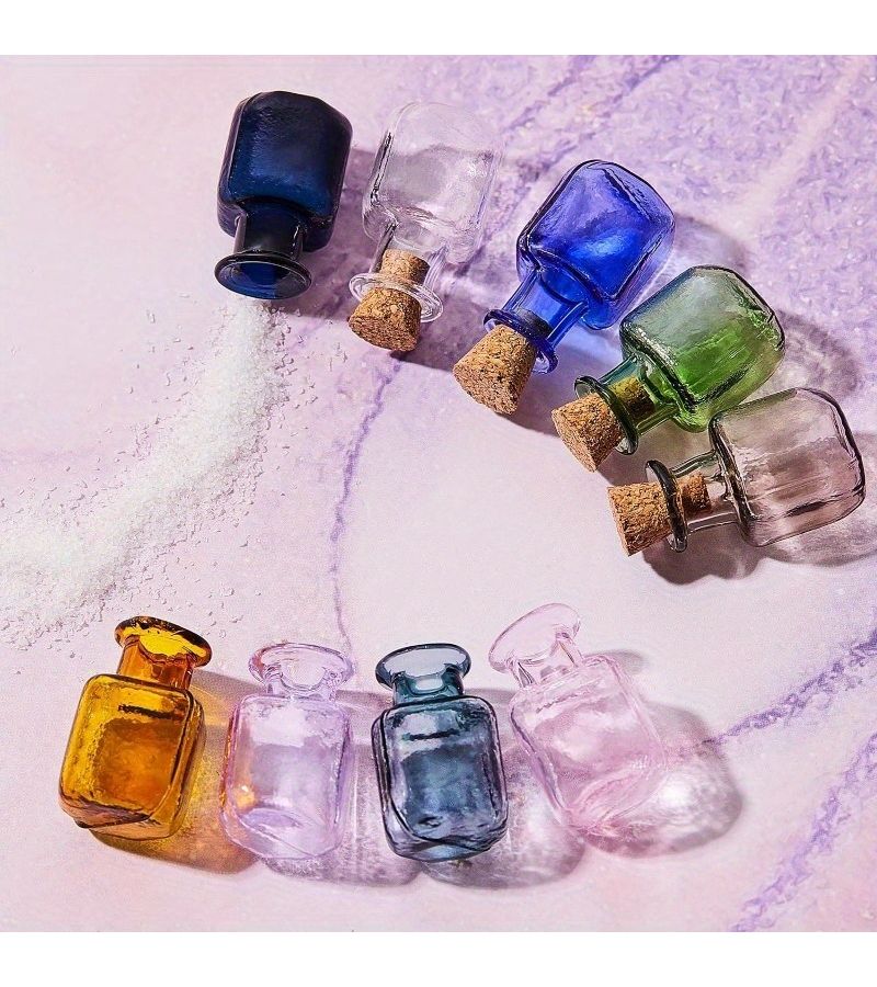 20pcs Mini Square Glass Bottles with Cork Stoppers Random Color for Party Wedding DIY Decor - Image 3