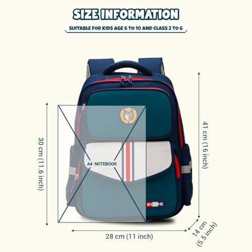 Elios Royal Series 16-Inch Boys & Girls School Backpack (6-10 Y), Water-Resistant, Multi-Compartment Bag, Ergonomic Padding & Reflective Strips for Class 2-6, Ideal for School, Travel & Day Use (Blue-Red) - Image 2