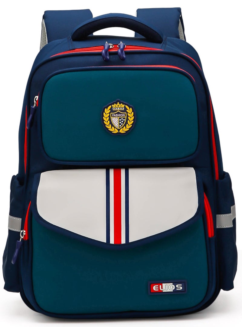 Elios Royal Series 16-Inch Boys & Girls School Backpack (6-10 Y), Water-Resistant, Multi-Compartment Bag, Ergonomic Padding & Reflective Strips for Class 2-6, Ideal for School, Travel & Day Use (Blue-Red) - Image 1