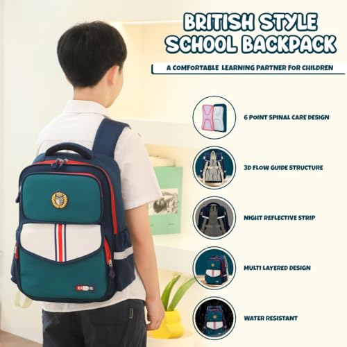 Elios Royal Series 16-Inch Boys & Girls School Backpack (6-10 Y), Water-Resistant, Multi-Compartment Bag, Ergonomic Padding & Reflective Strips for Class 2-6, Ideal for School, Travel & Day Use (Blue-Red) - Image 3