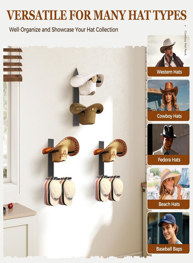 Orapoke Cowboy Hat Rack for Wall, Cowboy Hat Holder Wall Mount Holds up to 6 Hats, Wooden Western Rustic Metal Hat-Organizer with Arrow Sign Board, Display and Decor Rack for Fedora, Sun Hats,Baseball Caps - Image 4
