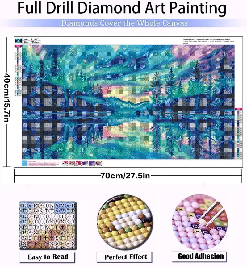 Meothan 5D Diamond Art Kits for Adults Extra Large Diamond Painting Kits for Adults Beginners, DIY Large Size Diamond Gem Art Dots Painting Kits for Home Walls Decor Gifts 27.6x16in (Northern Lights) - Image 3