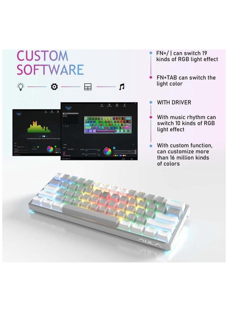 أولا لوحة مفاتيح ميكانيكية سلكية AULA F3261 مكونة من 61 مفتاحًا مع إمكانية التبديل السريع RGB ولوحة مفاتيح ألعاب مضغوطة مع إضاءة خلفية LED ووضع Type-C - Image 4