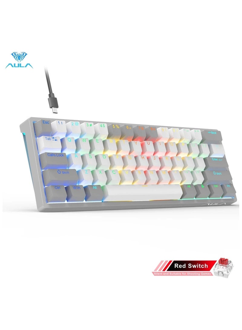 أولا لوحة مفاتيح ميكانيكية سلكية AULA F3261 مكونة من 61 مفتاحًا مع إمكانية التبديل السريع RGB ولوحة مفاتيح ألعاب مضغوطة مع إضاءة خلفية LED ووضع Type-C - Image 1