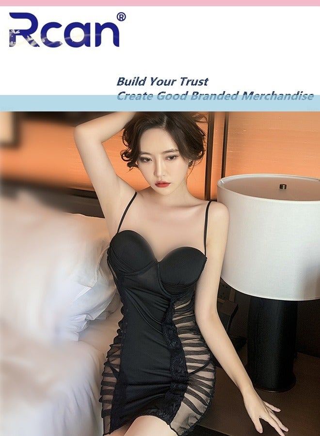 Rcan Lingerie For Women One Size Slim Slit Babydoll Backless Sling Dress Ladies Boudoir Outfits Sleepwear Nightwear - Image 3
