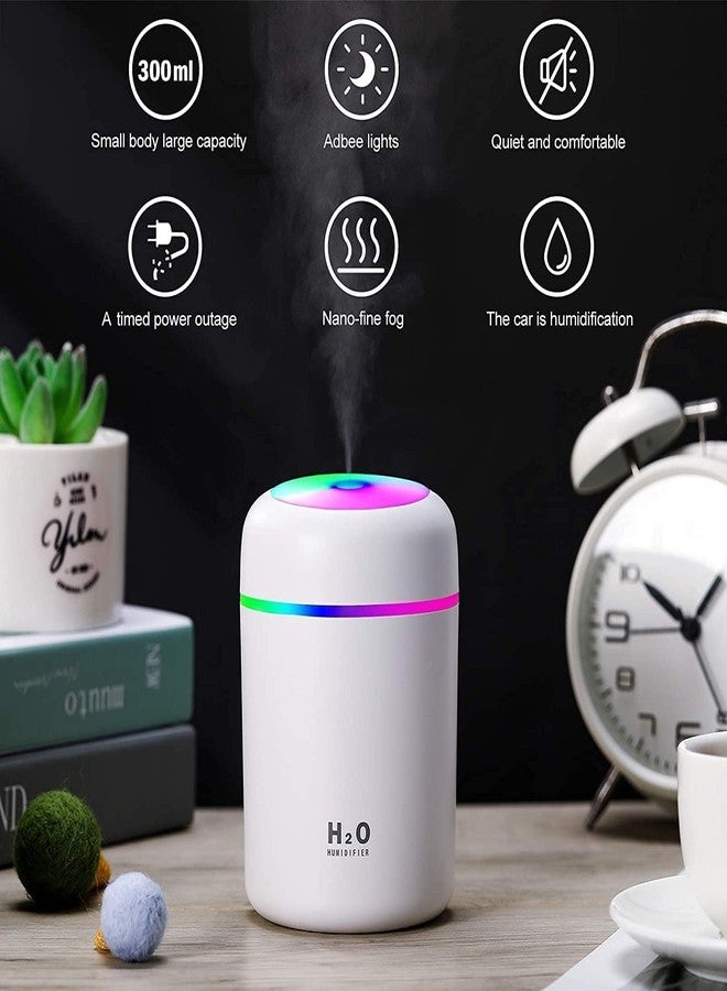 SCILLA Colorful Mini Air Diffuser, 7-Color night lights,USB Humidifier for Car,Desk Humidifier for Office Room,Car&Bedroom Décor(300ml) (White) - Image 3