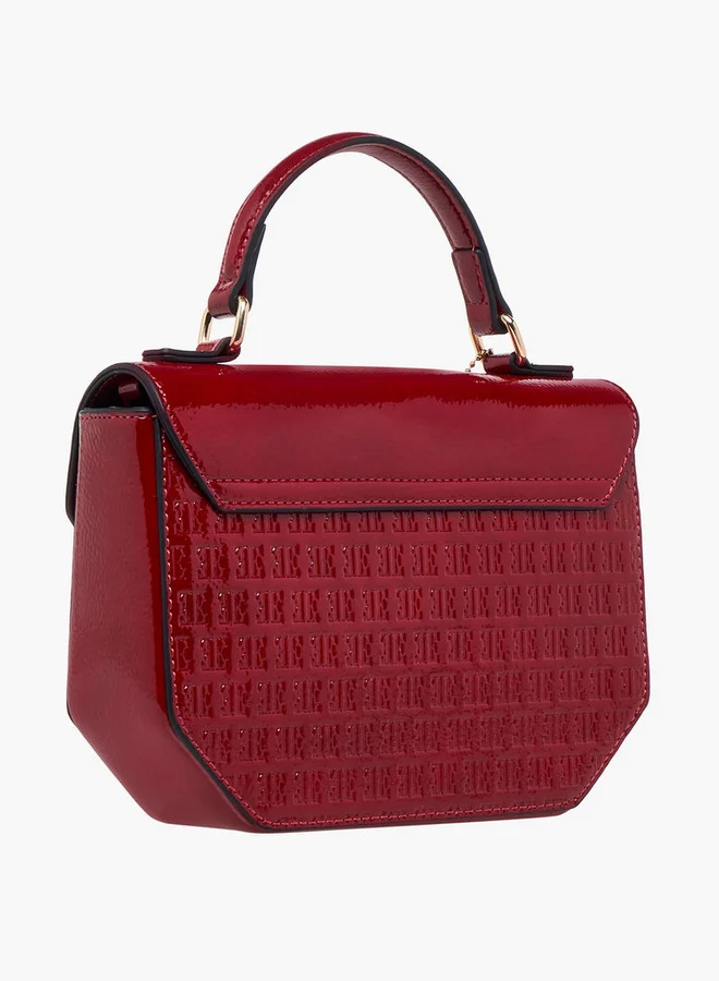 ايل Monogram Embossed Satchel Bag with Grab Handle and Button Closure