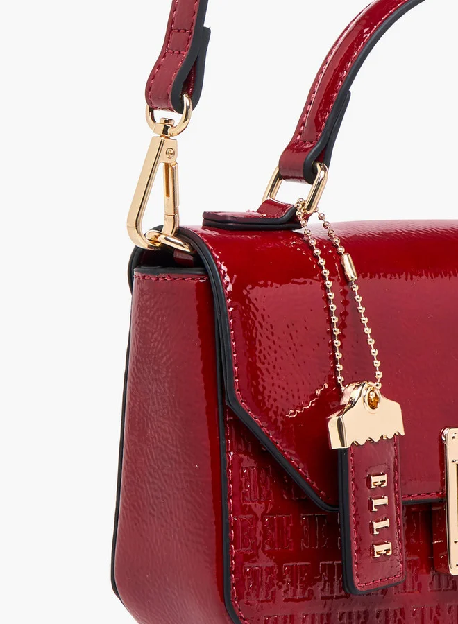 ايل Monogram Embossed Satchel Bag with Grab Handle and Button Closure