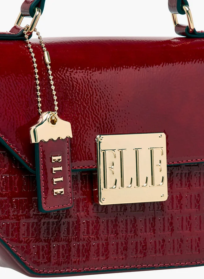 ايل Monogram Embossed Satchel Bag with Grab Handle and Button Closure