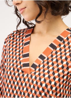 Salt Attire Women's Multi-Color Geometric Pattern Top with V-Neckline, Contrast Pattern Placement Detail, and 3/4th Length Slitted Sleeves for a Bold and Modern Look  - Image 2