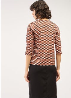 Salt Attire Women's Multi-Color Geometric Pattern Top with V-Neckline, Contrast Pattern Placement Detail, and 3/4th Length Slitted Sleeves for a Bold and Modern Look  - Image 4