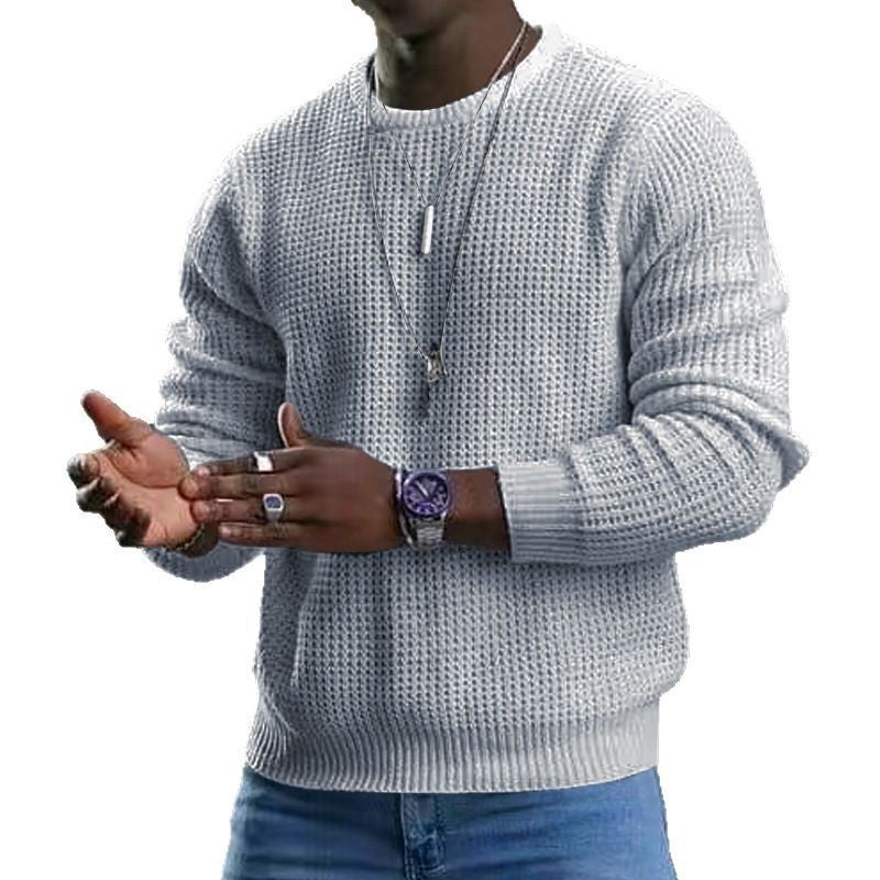 Men's Clothing Temu Pure Color Waffle Long-Sleeved T-Shirt Spring and Autum New Round Neck Top for Men - Image 3