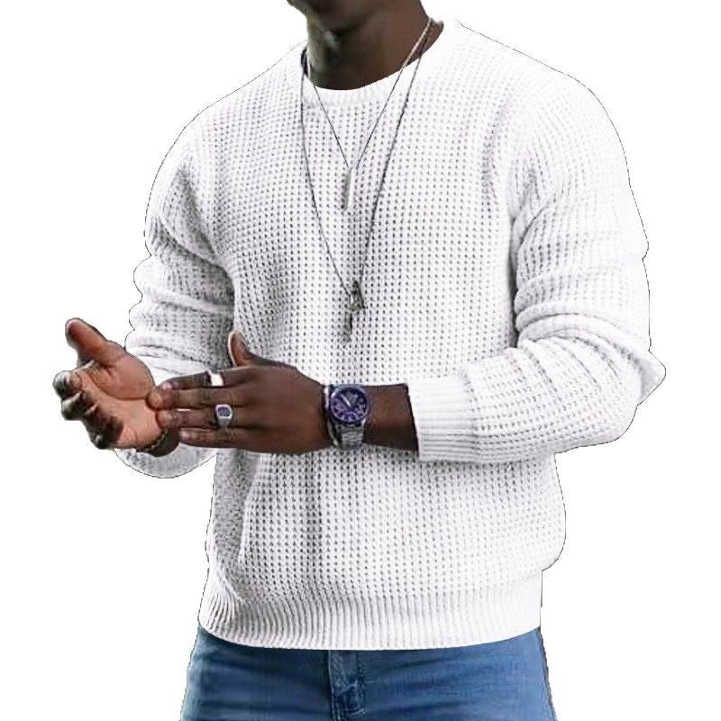 Men's Clothing Temu Pure Color Waffle Long-Sleeved T-Shirt Spring and Autum New Round Neck Top for Men - Image 2