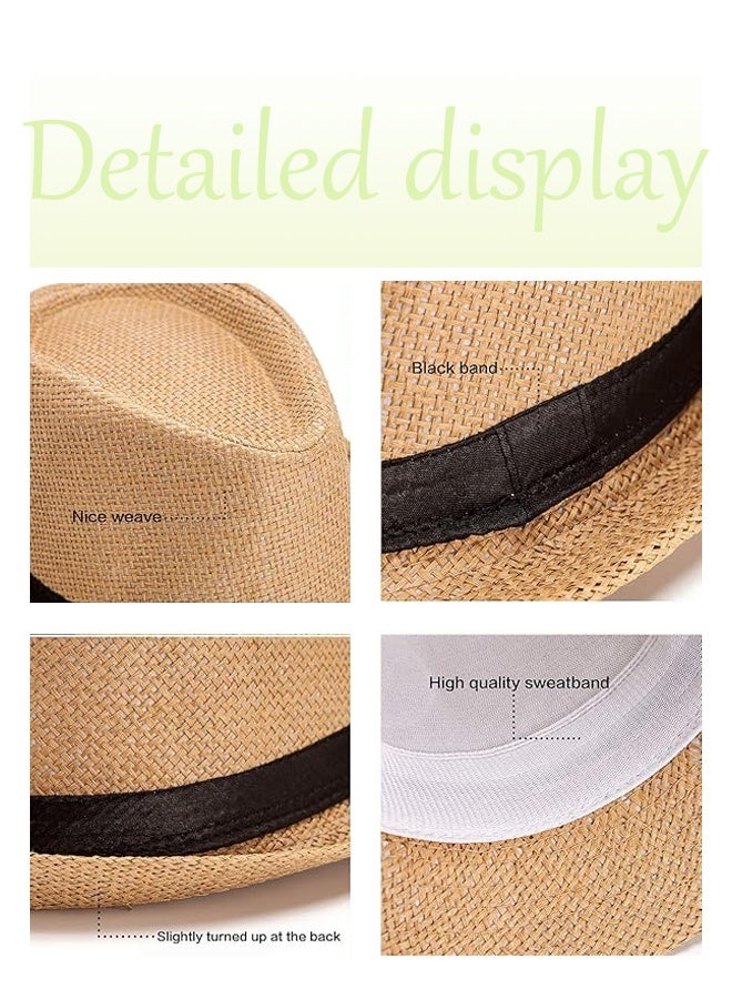 قبعة من القش، قبعة قش عصرية للجنسين مع شريط متباين وحافة مجعدة للرجال، قبعة بنما جاز - Image 3