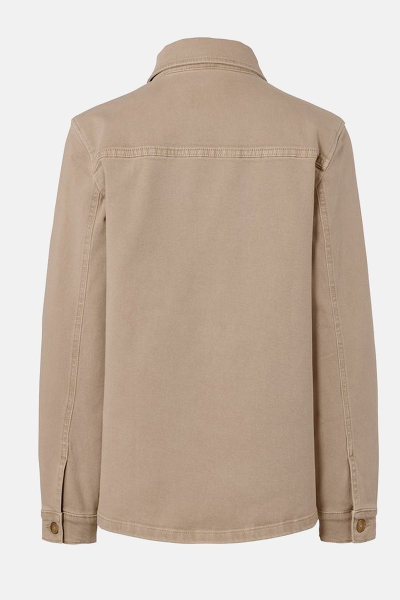Tchibo Women Spread Collar Washed Denim Jacket, Tan - Image 3