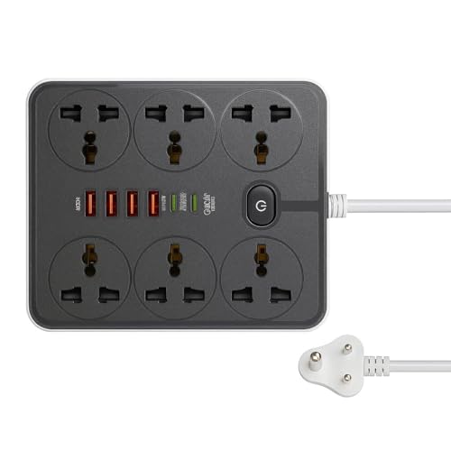 BOVTY Extension Board with 20W Fast PD Type C 2500W 10A Extension Cord 4 Universal Socket 38W USB Fast Charging Ports Multi Port Extension for Home,Office,Computer,Mobile 2M Power Cord. (Z67-Black) - Image 1