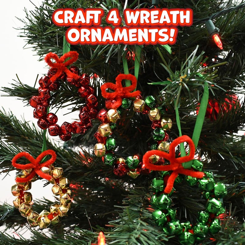 READY 2 LEARN Christmas Crafts | Create Your Own Jingle Bell Wreath Ornaments | Set of 4 | DIY Ornaments for Kids | Christmas Tree Decoration | All Materials Included - Image 2
