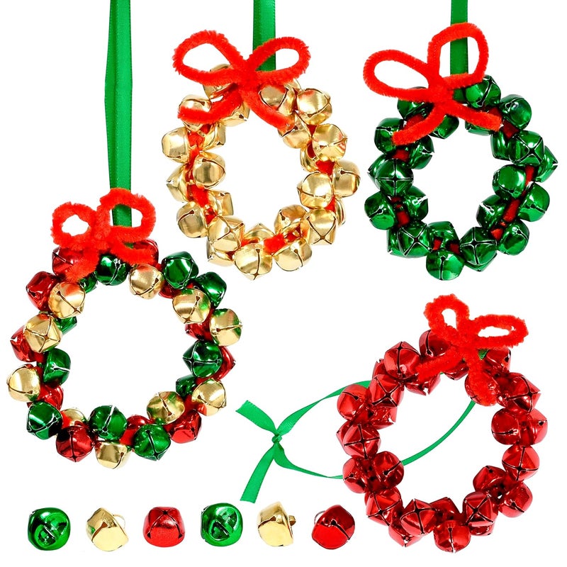 READY 2 LEARN Christmas Crafts | Create Your Own Jingle Bell Wreath Ornaments | Set of 4 | DIY Ornaments for Kids | Christmas Tree Decoration | All Materials Included - Image 1