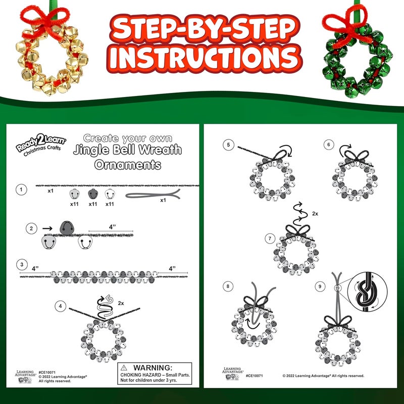 READY 2 LEARN Christmas Crafts | Create Your Own Jingle Bell Wreath Ornaments | Set of 4 | DIY Ornaments for Kids | Christmas Tree Decoration | All Materials Included - Image 5