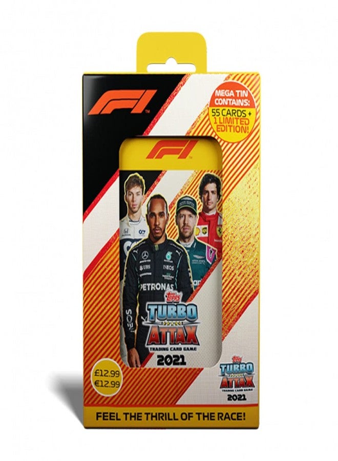 F1 2021 Topps F1 Turbo Attax Cards - Mega Tin (56 Cards + LE Gold Sebastian Vettel) - Image 1