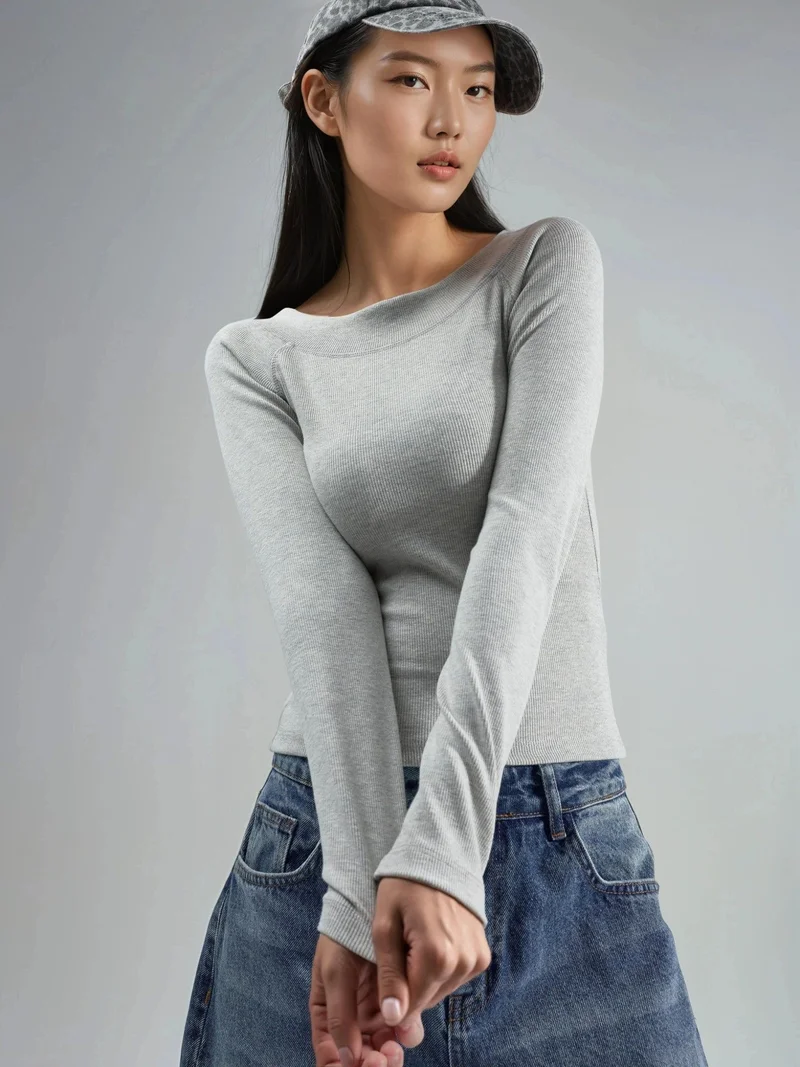 Busem BUSEM Slim Fit Ribbed Boat Neck Blouse