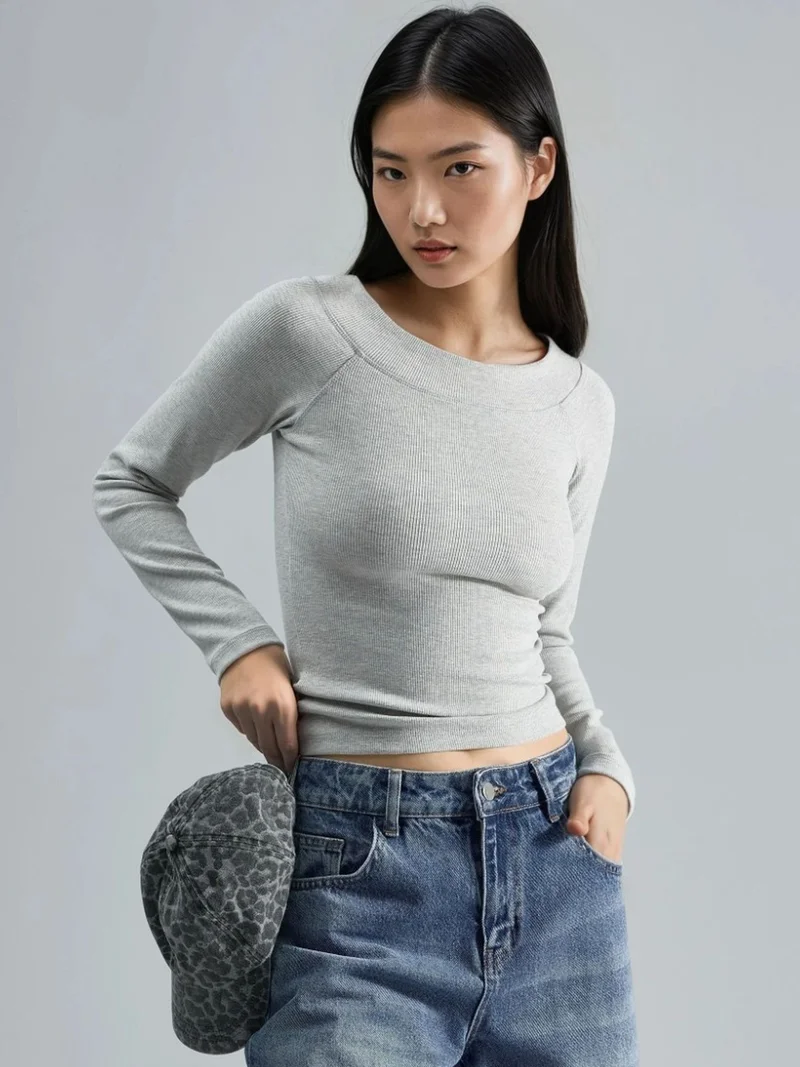 Busem BUSEM Slim Fit Ribbed Boat Neck Blouse