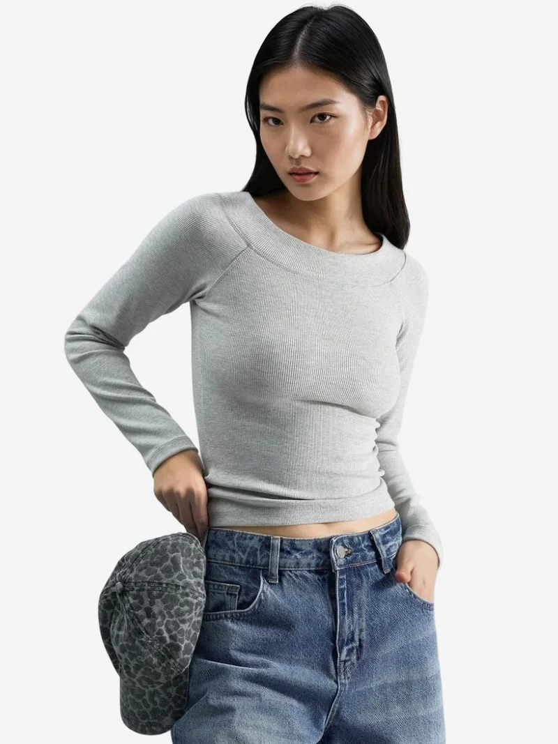 Busem BUSEM Slim Fit Ribbed Boat Neck Blouse
