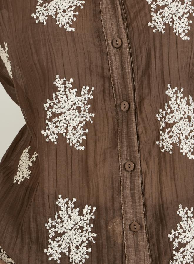 Styli Women Brown Embroidered Long Sleeve Shirt - Image 4